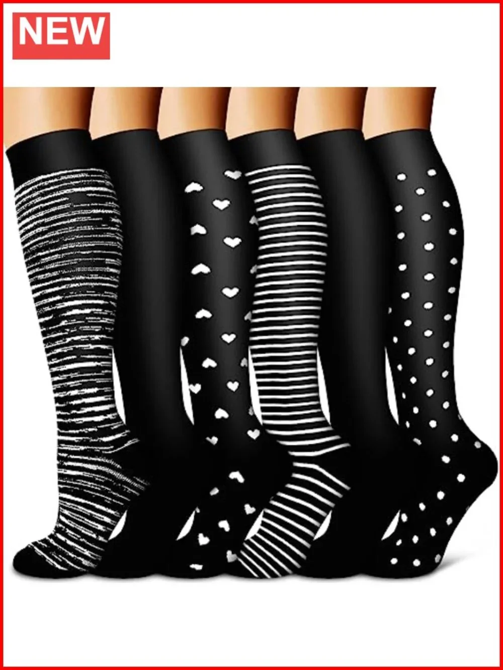 6 Pairs Copper Compression Socks for Running Recovery Knee-High